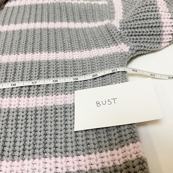 Caslon Shaker Mock Neck Sweater new NWT medium gray pink stripe boxy chunky - Picture 6 of 9
